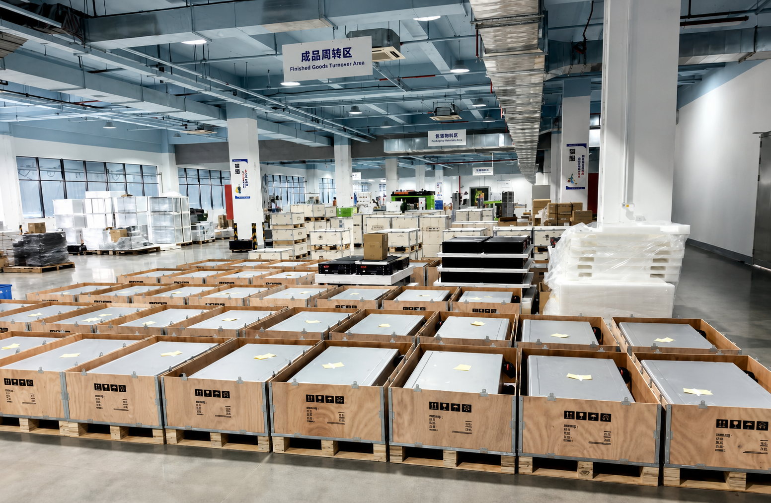 Enerup warehouse — LiFePO4 battery modules ready for dispatch